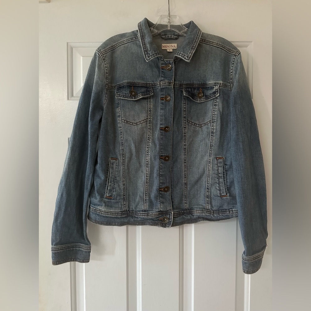 Merona Casual Button‎ Up Denim Long Sleeve Jacket Womens Size L Blue
